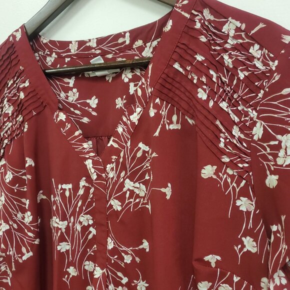 Croft Barrow Womens Artsy Boho Floral Top Size 3X Red Office Career Flowy V Neck - Picture 3 of 10